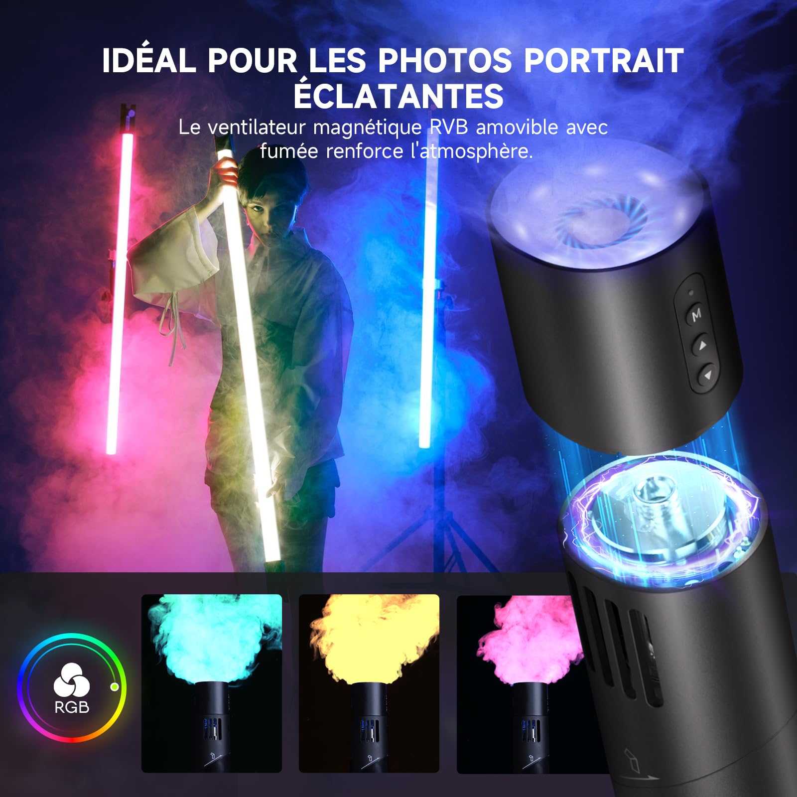 COLBOR CF5 Machine à Fumée Rechargeable 40W avec Télécommande | Avec Ventilateur RGB, Portable, pour Photographie, Fêtes en Intérieur et en Extérieur, Halloween, Cosplay