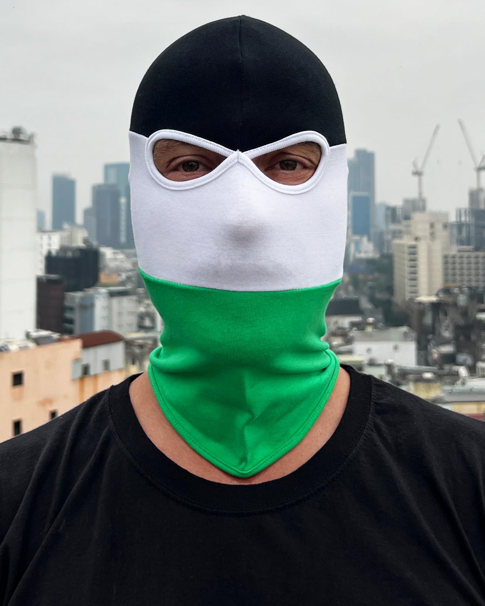 PGWEAR Sturmhaube in schwarz weiß grün gestreift I Maske Balaclava Beanie Einheitsgröße I Ultras Hooligans Ski Motorrad