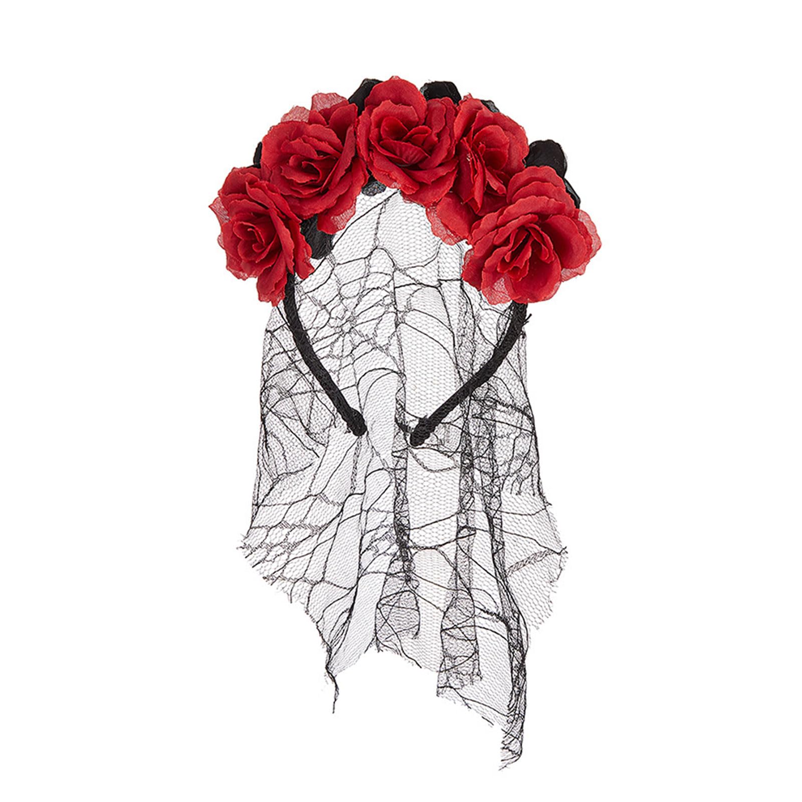 Buxuaaaa A Buxuaaa Artifical Rose Hairband With Black Headdress Halloween Party Rose Headpiece Hair Ccessory For Costume Dress Up Halloween Decoration