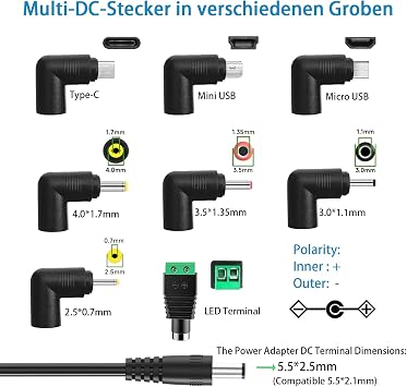 5V Netzteil AC 100-240V auf DC 5V 3A 2A 1A Adapter 15W Steckernetzteil. mit 8 wechselbaren DC Steckern für TV-Box Lautsprecher LED Babyphone und weitere 5V Geräte Schaltnetz.