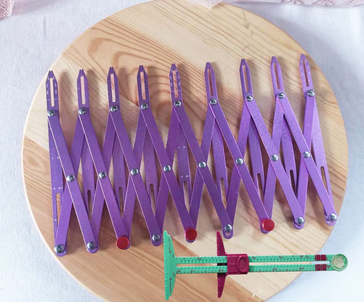 HONEYSEW Aluminum Expanding Sewing Gauge Button Guide Spacing Device 5-in-1 Sliding Gauge Measuring Sewing Tool Set (Purple)