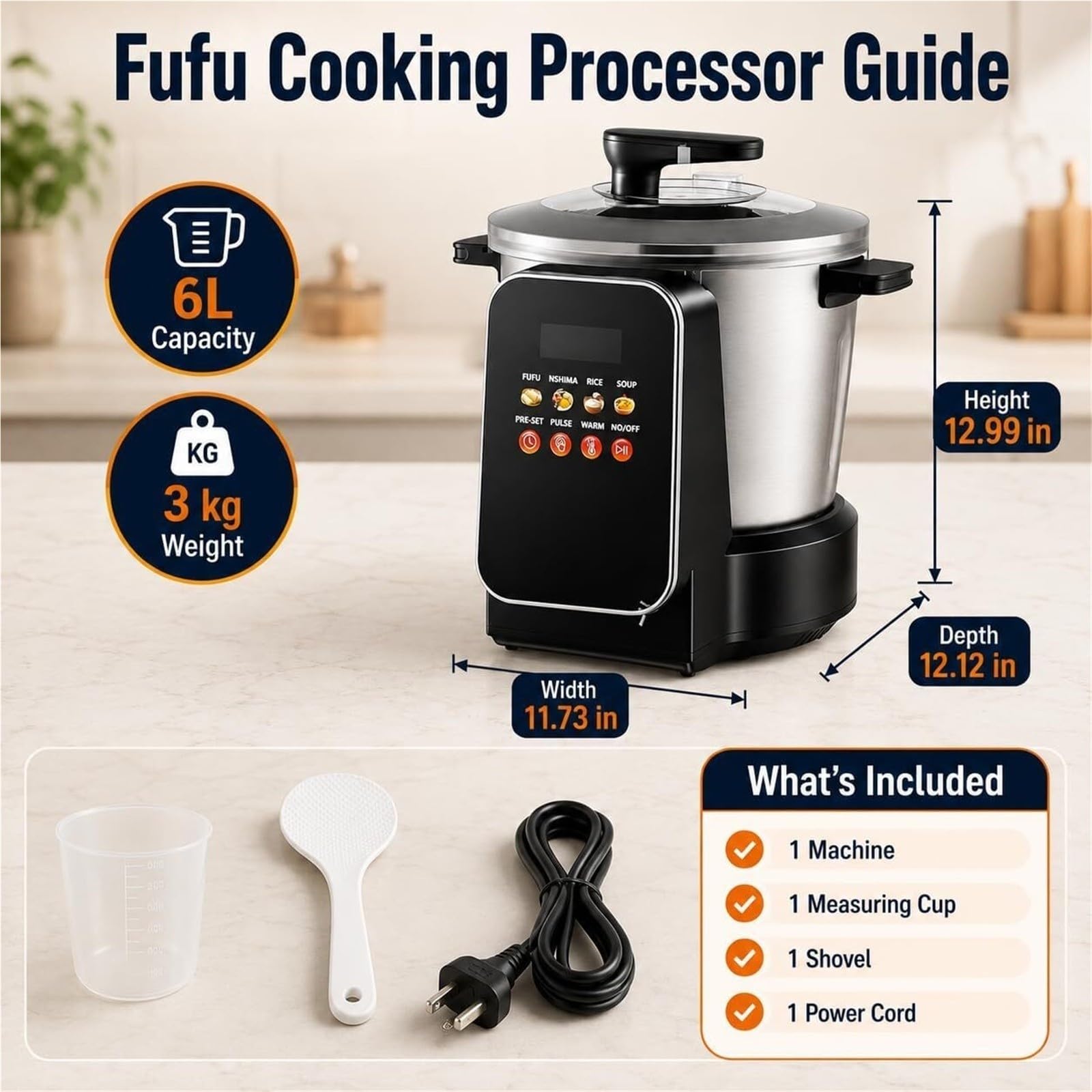 Fabricante de alimentos automático antiadherente eléctrico 6L Yam Pounder | Con pantalla táctil, máquina de fácil limpieza de acero inoxidable for comida africana