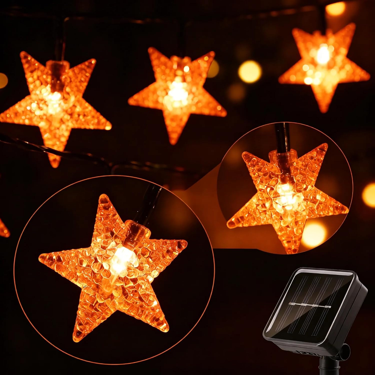 Solar Twinkle Star String Lights Outdoor Indoor Waterproof 39FT 100 LED Solar Powered Fairy Lights with 8 Lighting Modes Thanksgiving Decor for Camping Tree Party Yard Wedding Garden Orange