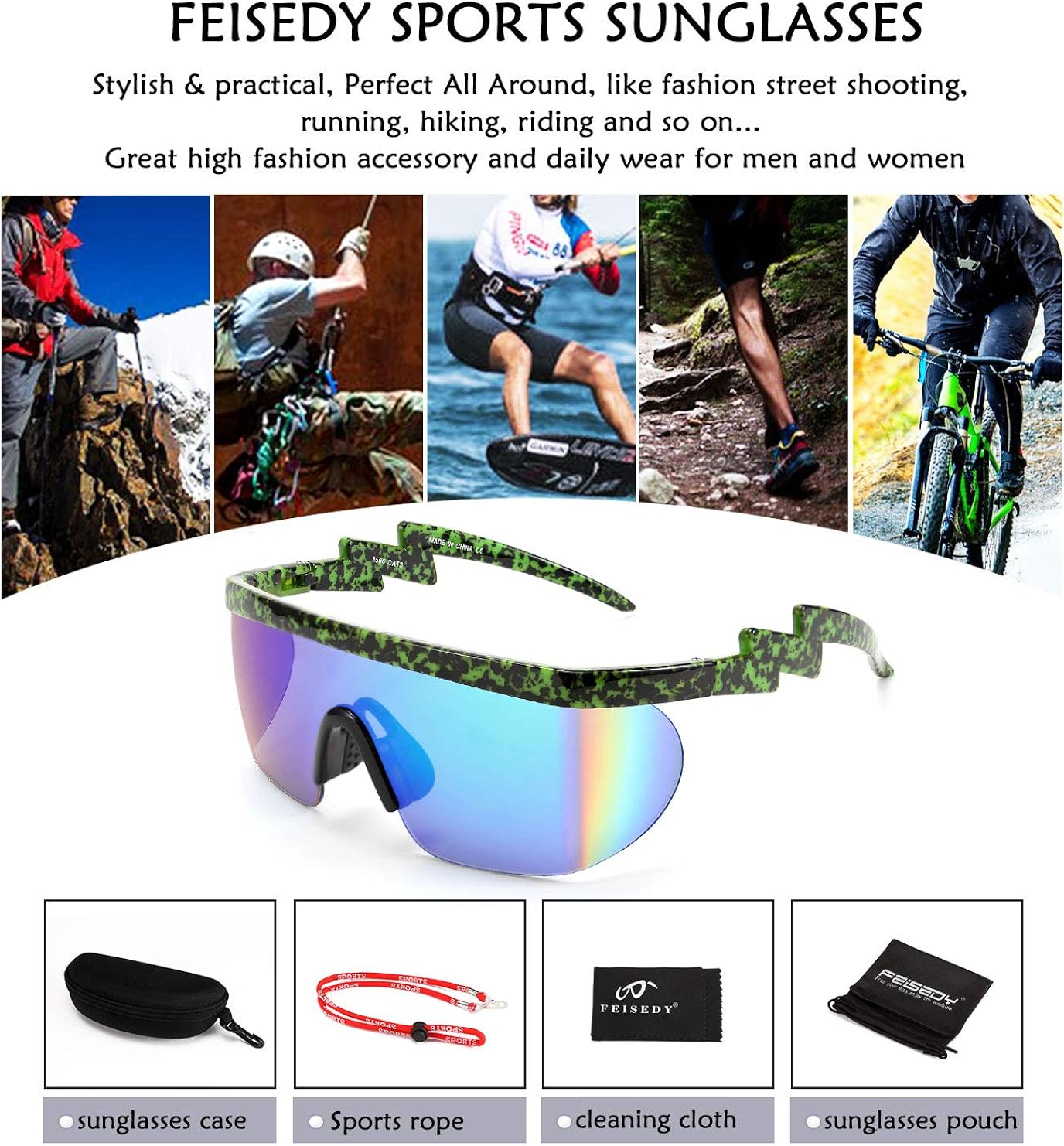 Miniatura 8 de FEISEDY Gafas de sol deportivas de gran tamaño de los años 80, gafas de esquí con parte superior plana, visera futurista de una pieza para mujeres y