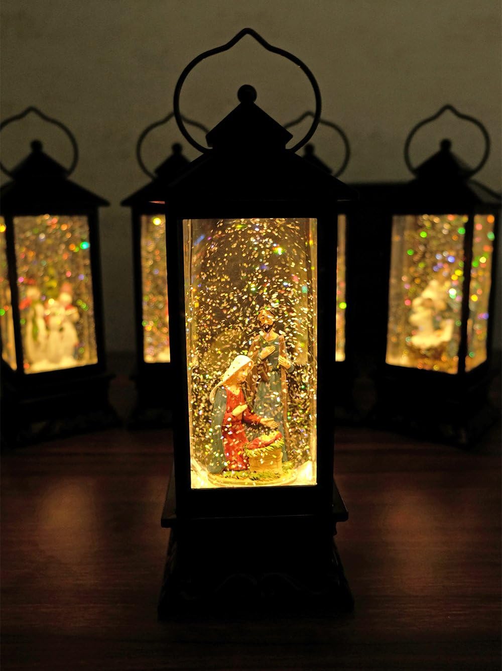 DRomance Nativity Music Snow Globe Lantern with Timer Battery Operated & USB Powered Lighted Singing Snow Globe Lamp Spinning Water Swirling Glitters Christmas Decor 4" x 4" x 12" - Image 8