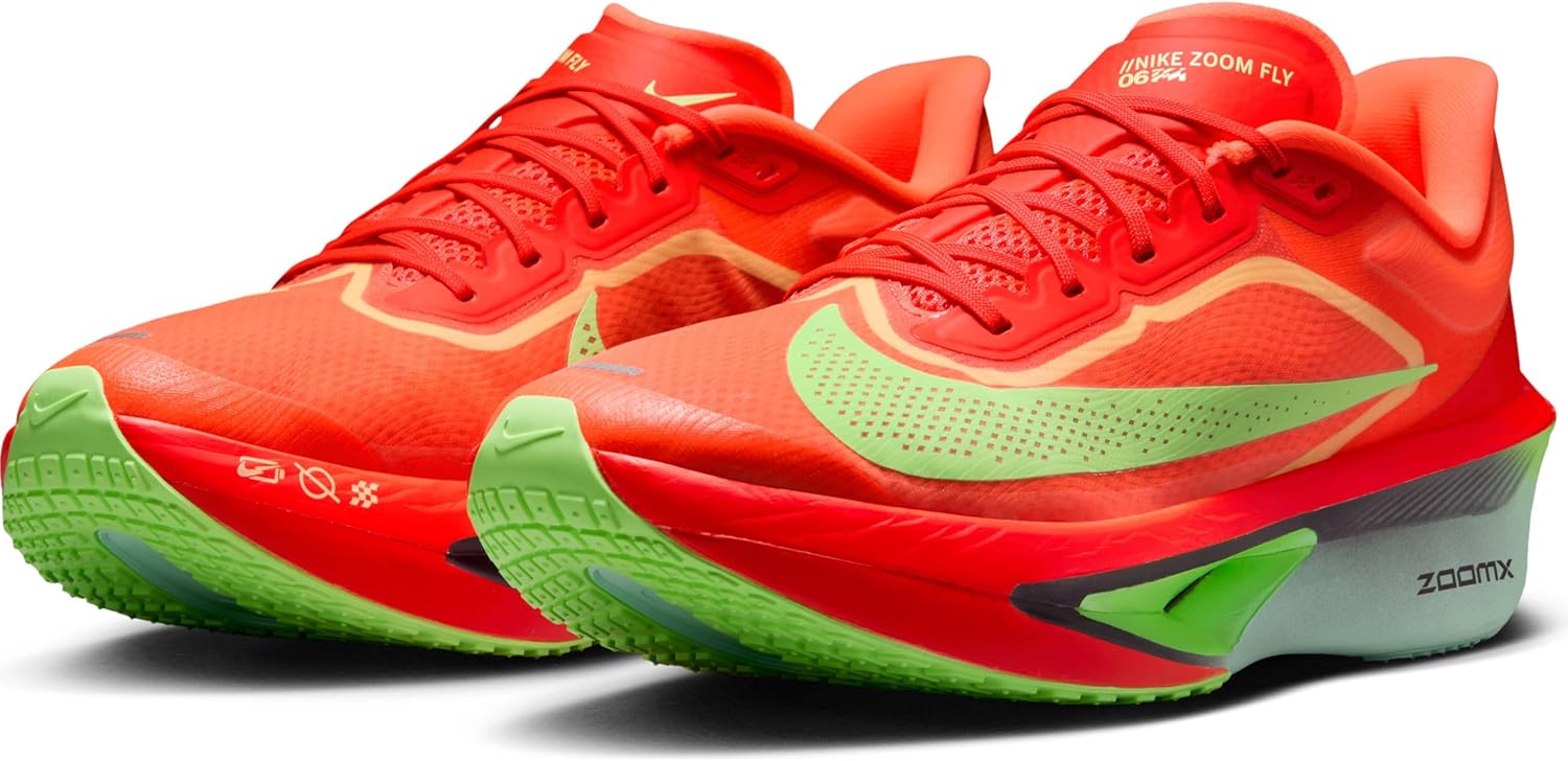 Nike Zoom Fly 6 Men's Road Racing Shoes (Bright Crimson/Lime Blast/Mint Foam/Cave Purple) Size 8