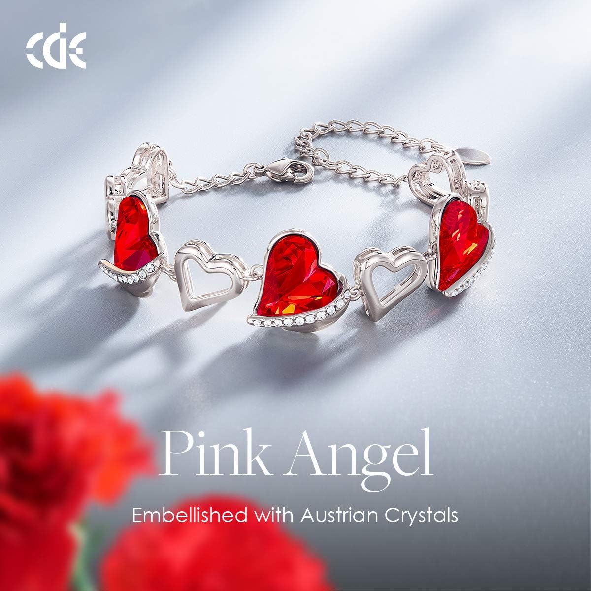 CDE Heart Bracelets for Womens Adjustable Bracelet with Love Heart Crystal,18K Jewellery for Ladies,Anniversary Birthday Mothers Day Gifts for Girlfriend Wife Mum - Image 3