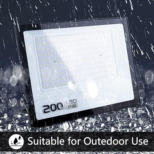 Miniatura 4 de MIHEAL Luz de inundación LED de 200 W, blanco frío 6000 K, IP66 impermeable súper brillante luz de trabajo, 110 V, reflector al aire libre para