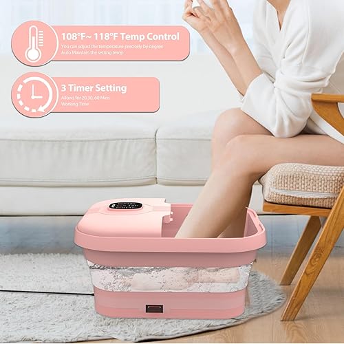 Miniatura 2 de iFedio Spa de pies plegable con calor y control remoto y chorros, spa de pies de pedicura con 6 rodillos de masaje, bañera de remojo de pies con