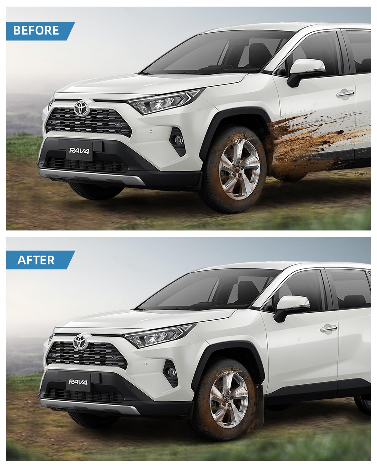 Garde-Boue pour Toyota RAV4 2025 2024 2023 2022 2021 2020 2019, Bavettes Avant et Arrière avec Vis de Montage, Pare Boue Anti-Éclaboussures Accessoires Pas Besoin de Percer [4 Pièces] | Garde-boue avant et arrière, avec vis de montage, aucun perçage néces