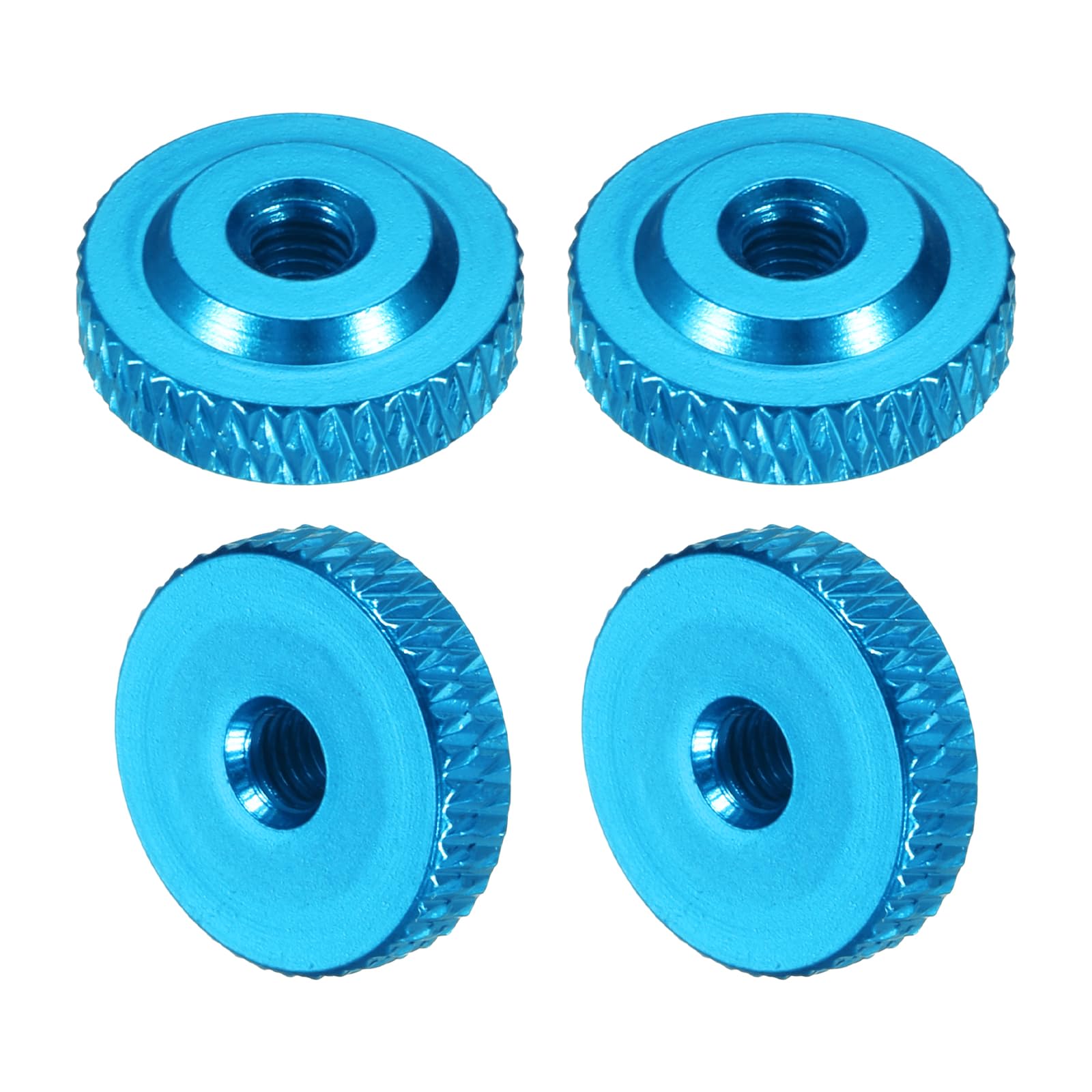 sourcing map 4 Pcs Knurled Thumb Nuts, M3 x 12 mm x 4 mm Female Shoulder Aluminum Flat Through Hole Lock Adjusting Nuts Handle Knob Fasteners for 3D Printer Parts, Machine, DIY, Sky Blue