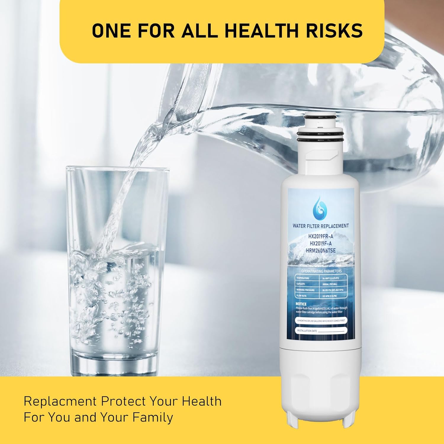 HX2019F-A HX2019FR-A Water Filter Replacement, Compatible With Hisense HRM260N6TSE, HRFD560SW, HRCD585BW, HRFD634BW, HRCD650BW, HRCD586TBWB and Mora MRM260N6TSE