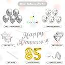 Flyloons 85th Anniversary Decoration Items Silver for Men Women Husband Wife Home Living Room Parent With 10 Pc Confetti Balloons Happy Anniversary Banner 4 Pc Star Heart Set Kit gallery image