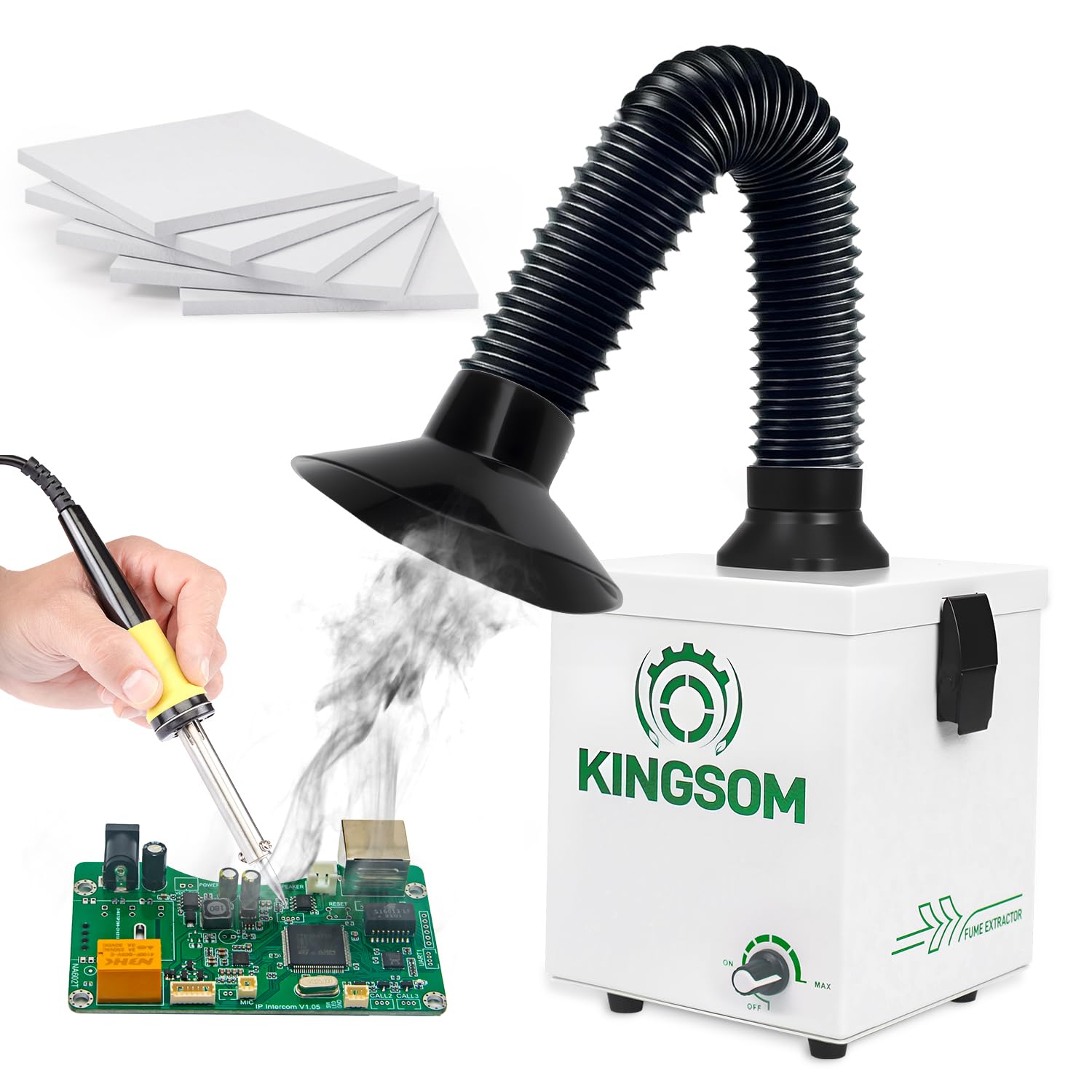 KINGSOM K7 Lötabsaugung [Schnelle] Lötrauchabsaugung, 2-in-1 HEPA & Aktivkohlefilter Löt Absaugung 99,97% Filtereffizienz, Starke Absauganlage für DIY-Tischlöten, Manuelle Holzbearbeitung Schnitzen