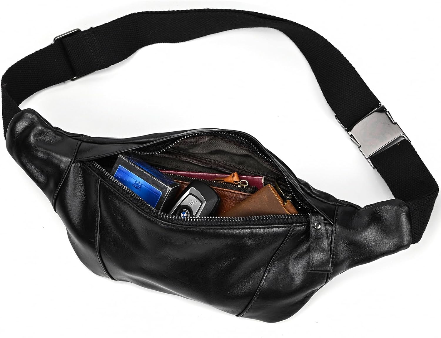 Men's Leather Waist Bag Multiple Pockets Slim Fanny Pack Adjustable Belt bag for Outdoor Running Hiking and Travel (Black) - Image 7
