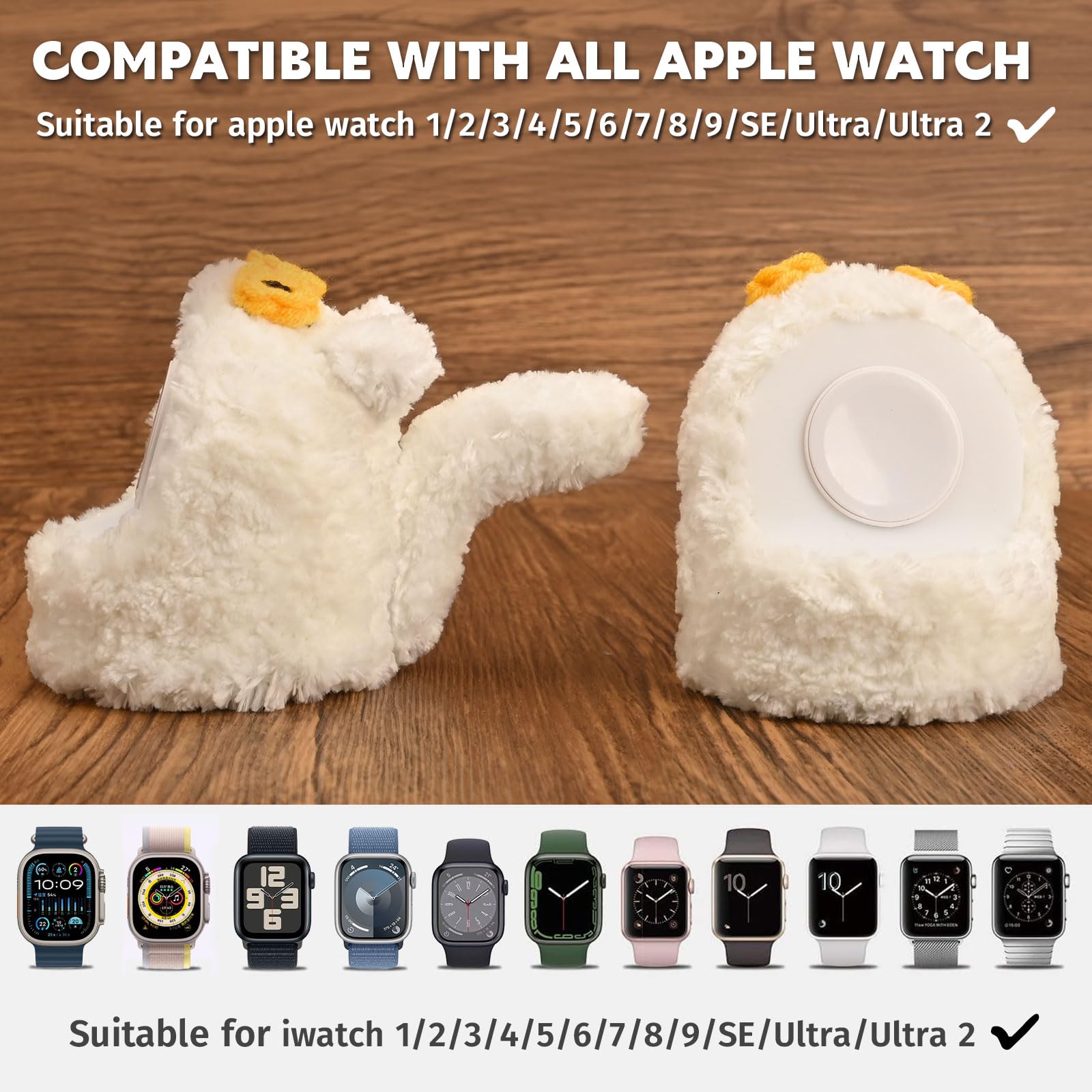 Charger Stand Compatible with Apple Watch Series Ultra2/Ultra/9/8/Se2/7/6/Se/5/4/3/2/1, Supports Nightstand Mode (White Cat)