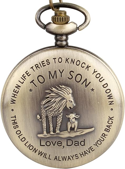 Tiong to My Son Pocket Watch Engraved Classic Vintage Quartz Pocket Fob Watch with Chain for Son Birthday Christmas Gifts