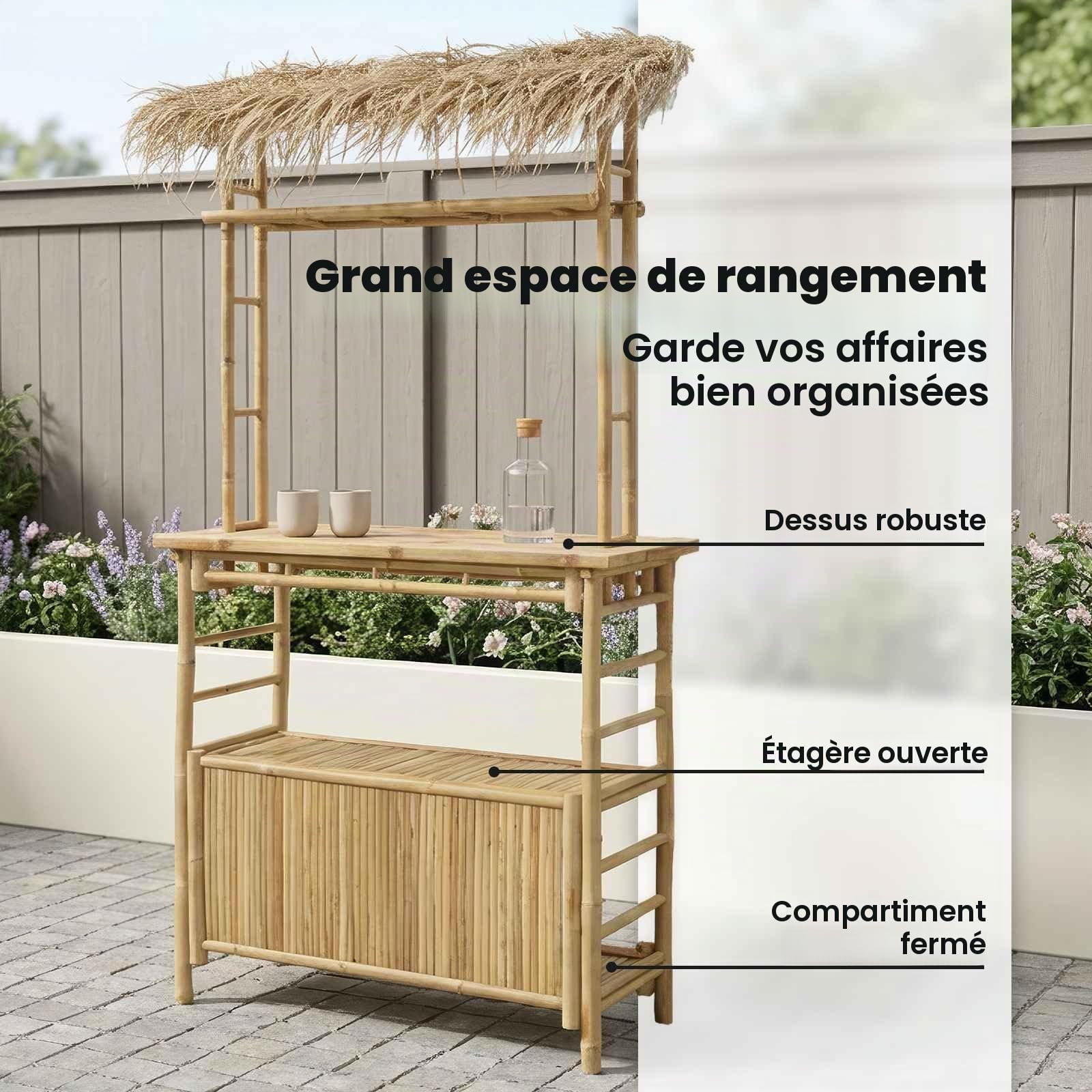 vidaXL Table de Bar extérieure Naturel 110 x 50 x 209 cm Bambou