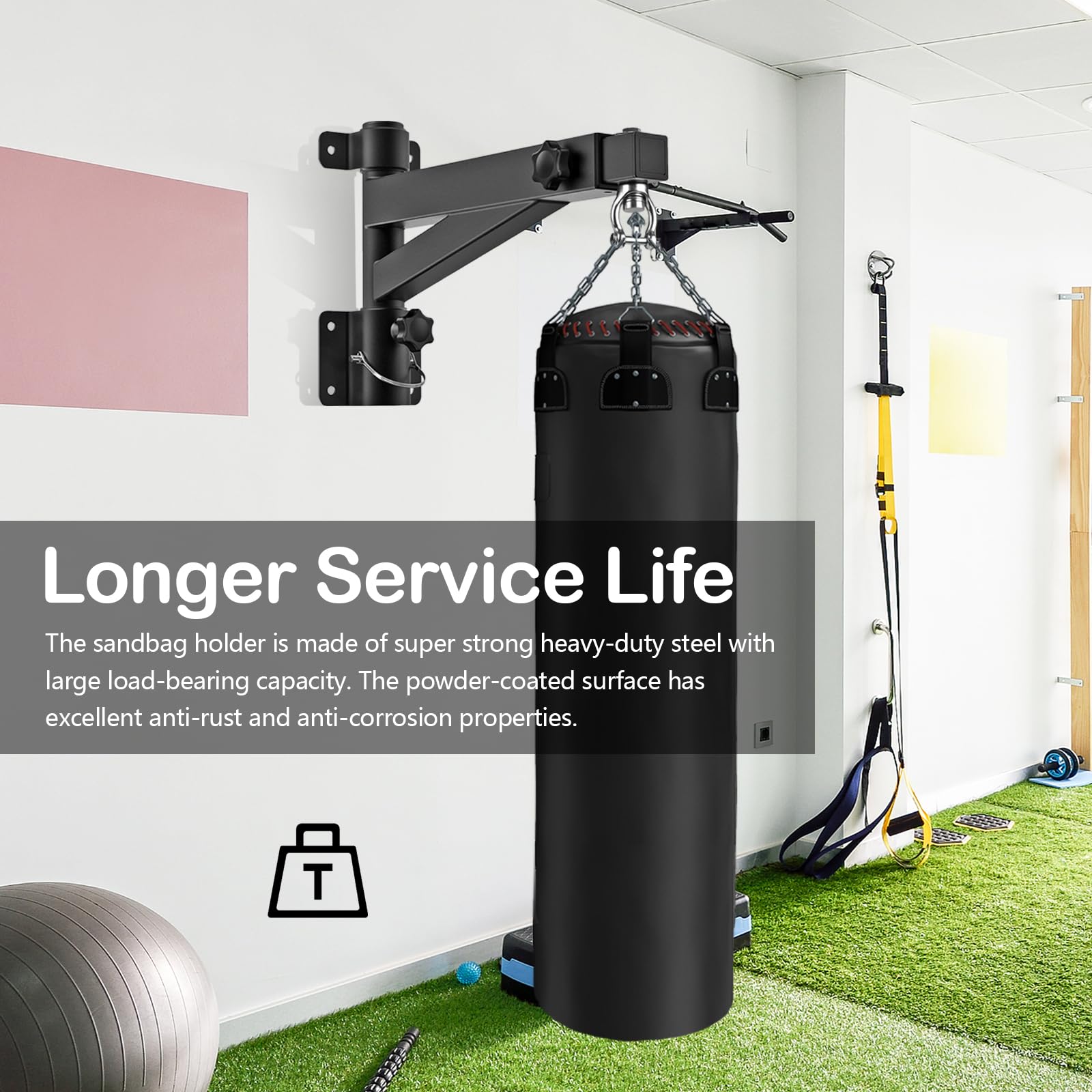 Boxsackhalter, Boxsack Hängend Ständer Einstellbare Wandregal Robuste Boxsackhalterung Verstellbare Länge Aufhängungen für Sandsäcke Montagezubehör für Zuhause Fitnessstudio Innenberei - Schwarz