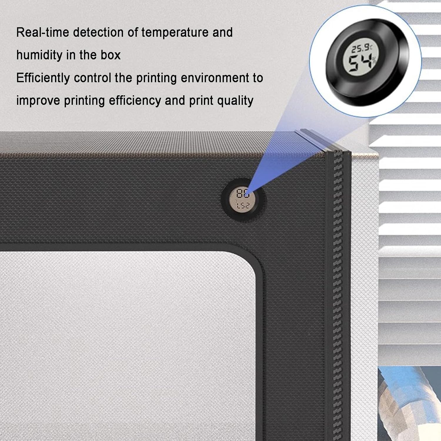 Boîtier pour imprimante 3D, housse de protection étanche et anti-poussière avec lumière LED et thermomètre/hygromètre pour un environnement d'impression optimal