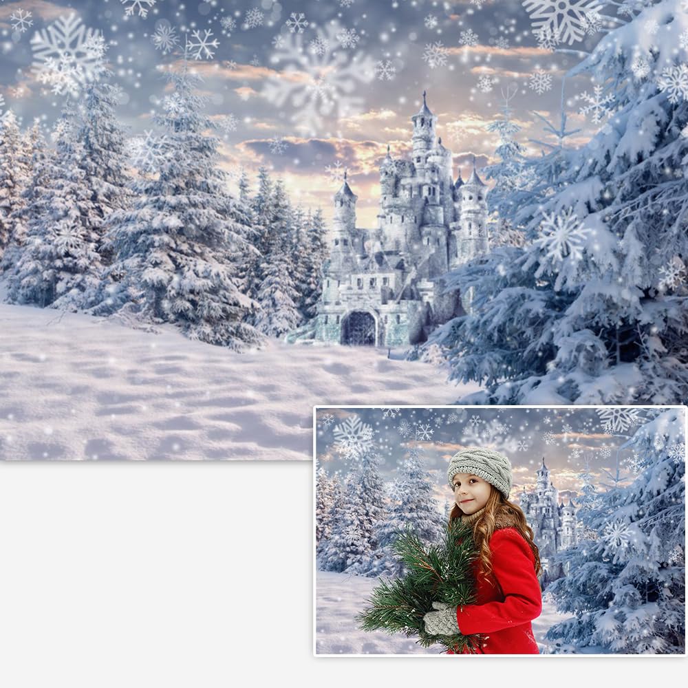 Snow Scene Winter Backdrop Christmas Forest Backdrop Snowflakes Blue Sky Snow Mountain Christmas Backdrop New Year Party Decorations Holiday Photo