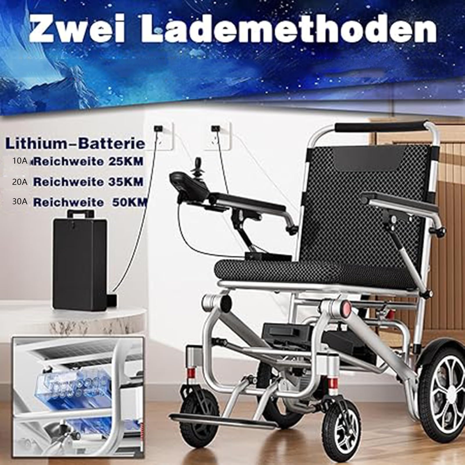 Sedia a rotelle elettrica pieghevole leggera con telecomando per uso domestico, portatile e facile da riporre
