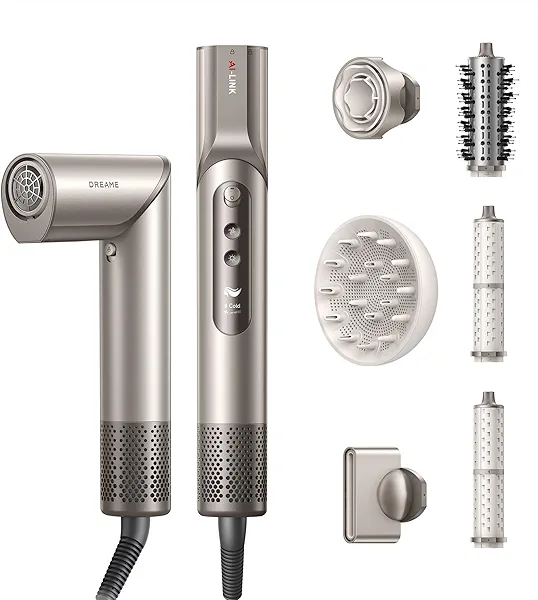 Dreame Dazzle Hair Styler and Dryer- Intelligent Nozzle Recognition, 110,000RPM High-Speed Motor for Fast Drying, 300M Negative Ions, 5 Snap-on Attachments, Smart Screen, 3 Customizable Modes