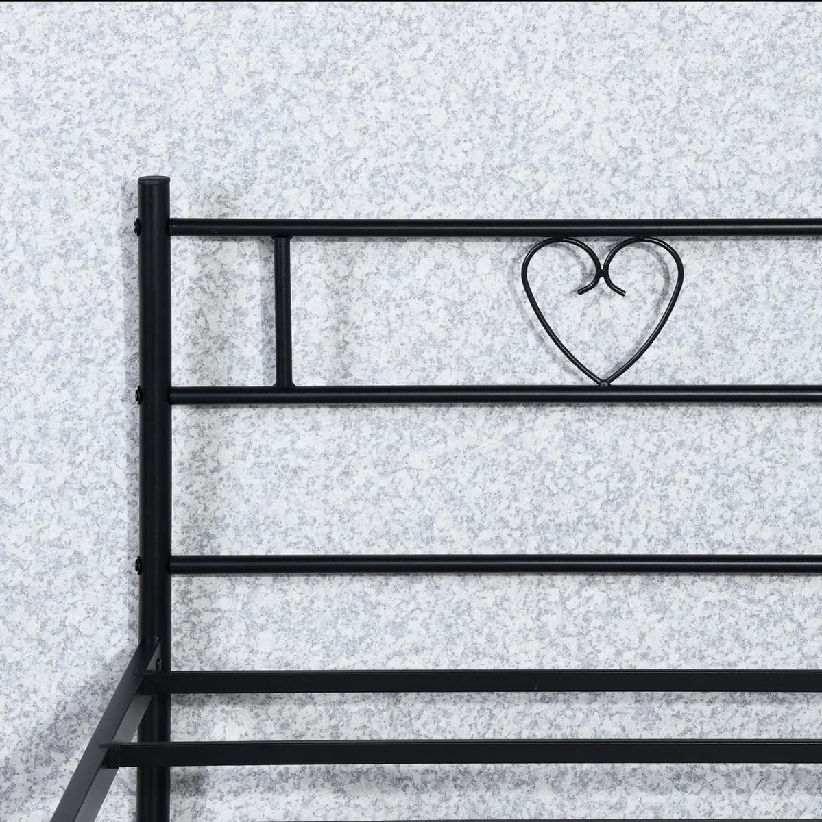 Lit Simple Cadre de lit en métal avec Tête de Lit en Forme de Coeur pour Matelas de 90 x 200 cm, pour Les Invité, Enfants ou Adultes, Noir