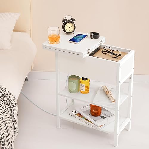Miniatura 4 de Yoobure Mesa auxiliar con estación de carga, mesa auxiliar abatible con puertos USB y tomacorrientes, mesa de noche para sala de estar, dormitorio,