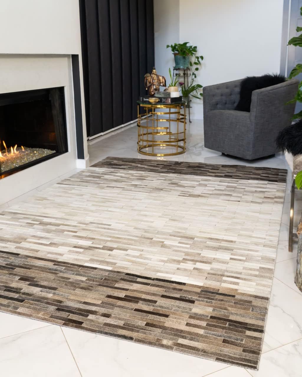 Natural Area Rugs - Rectangle Mesa Leather Contemporary Rug, Eco Friendly Hand Loomed Cowhide Patchwork Rug, 8' x 10'