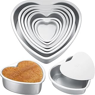 Sieral 7 Pcs Aluminum Heart Shaped Cake Pans Set 3/4/ 5/6/ 8/10 Inch DIY...