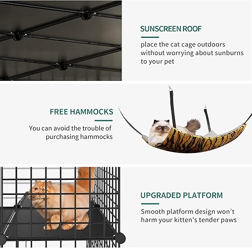 Miniatura 2 de YITAHOME Large Cat Cage with Storage Cube DIY Indoor Catio Cat Enclosures Metal Cat Playpen with Large Hammock for 1-4 Cats 4 Tiers Cat Kennel