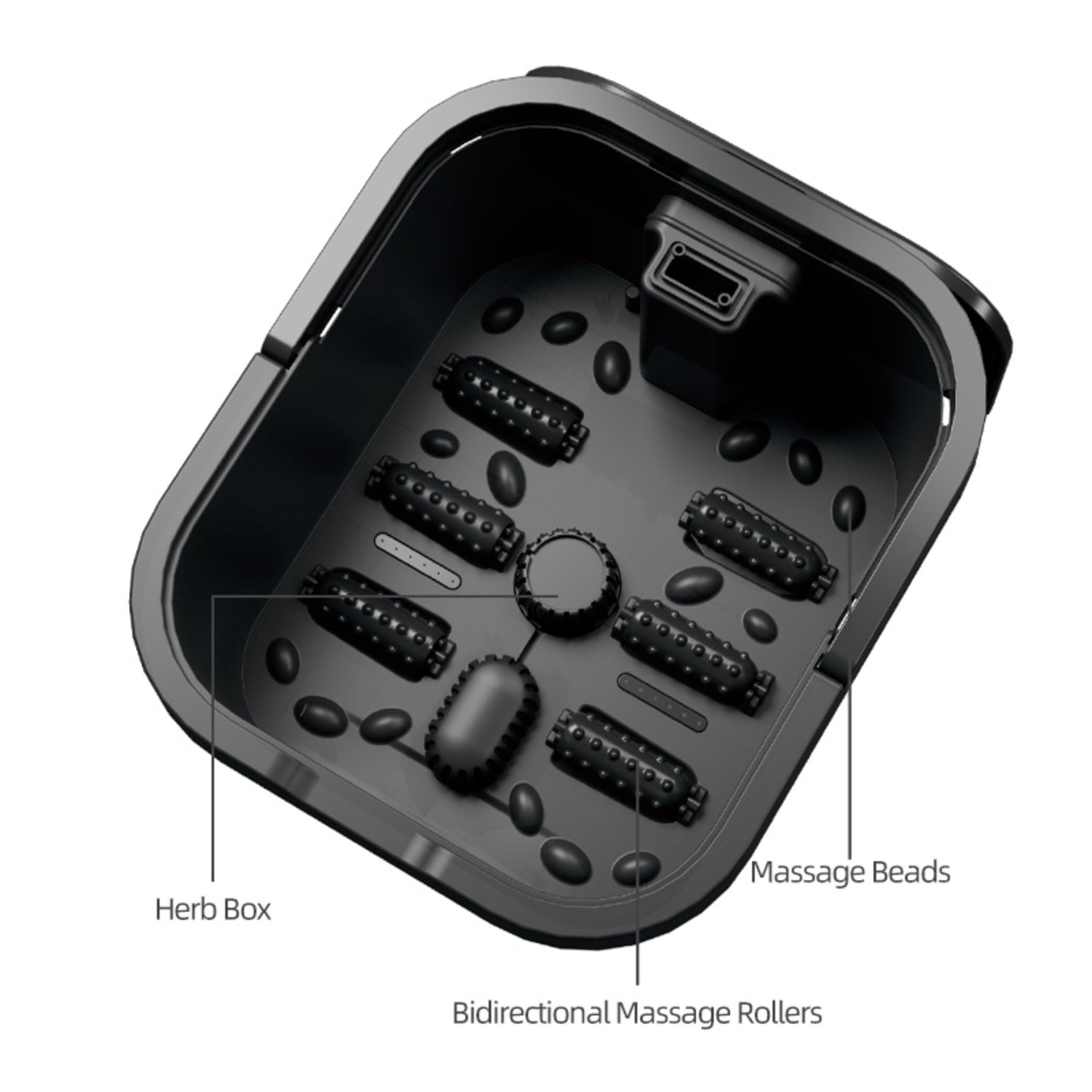 Baño de pie eléctrico, aparato de masaje con pies con calefacción a 45 °C, burbujas y rodillos de masaje, spa pies en casa con drenaje, negro