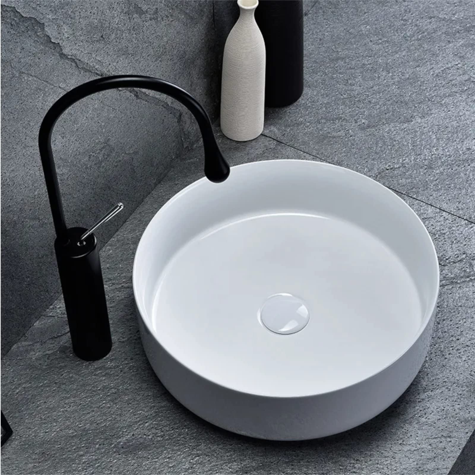 VBChome Waschbecken 45 x 45 cm Keramik Weiß Runden ohne Hahnloch Kleine Waschtisch Handwaschbecken Aufsatzwaschbecken Waschschale Gäste WC