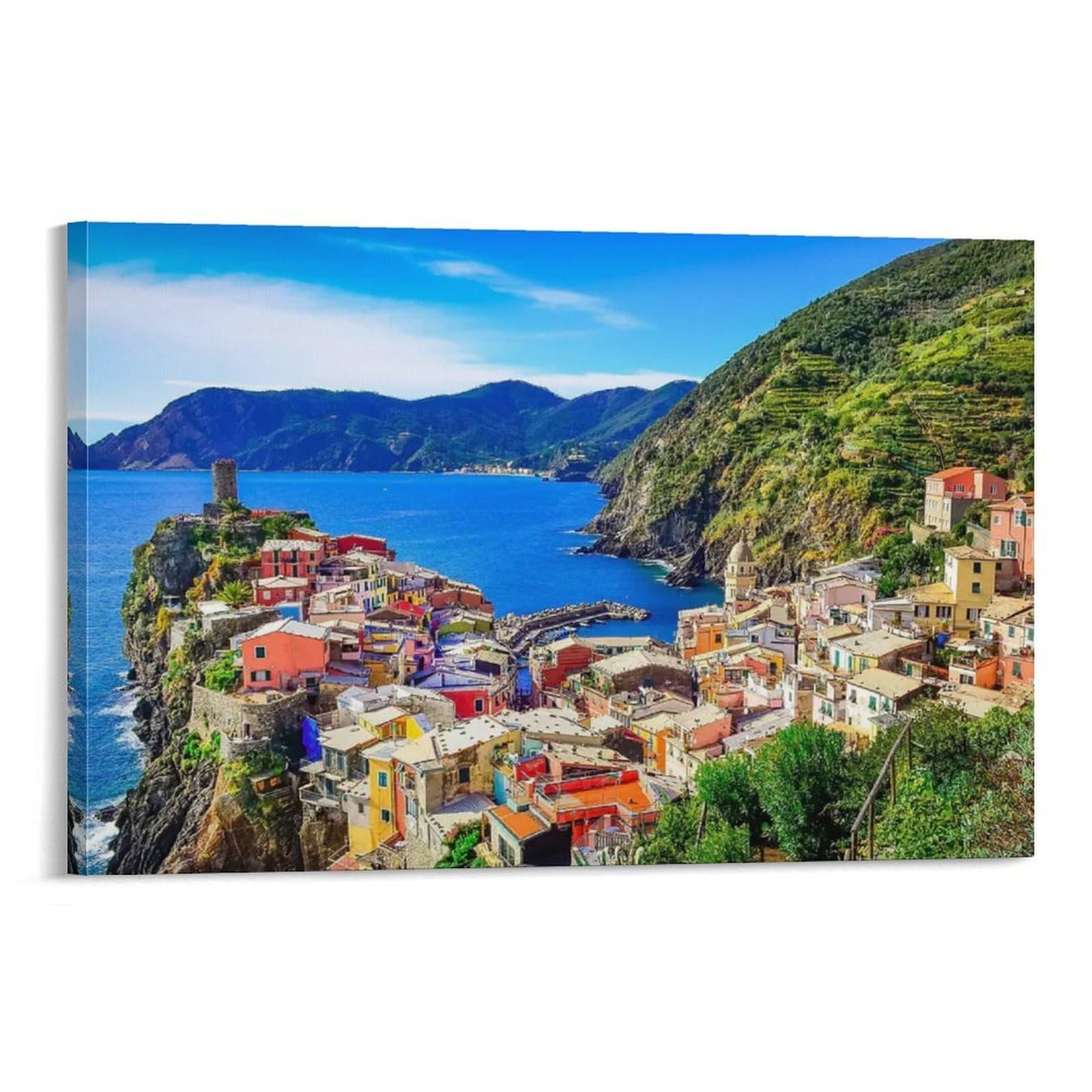 CPLVKWRQJ Coastal City Single Colorful Coastal Village View Canvas Wall Art - Housewarming Gift Living Room Focal Point Ready to Hang Decor 20x30inch(50x75cm)