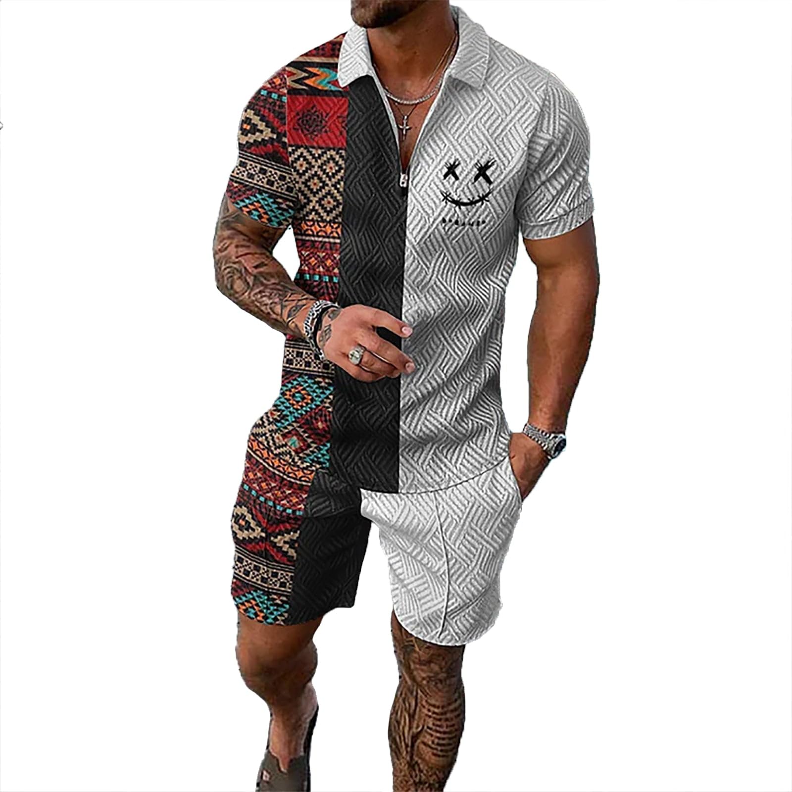 Conjunto corto de 2 piezas para hombre, camisa polo, conjunto casual de verano de manga corta y pantalones cortos para hombre