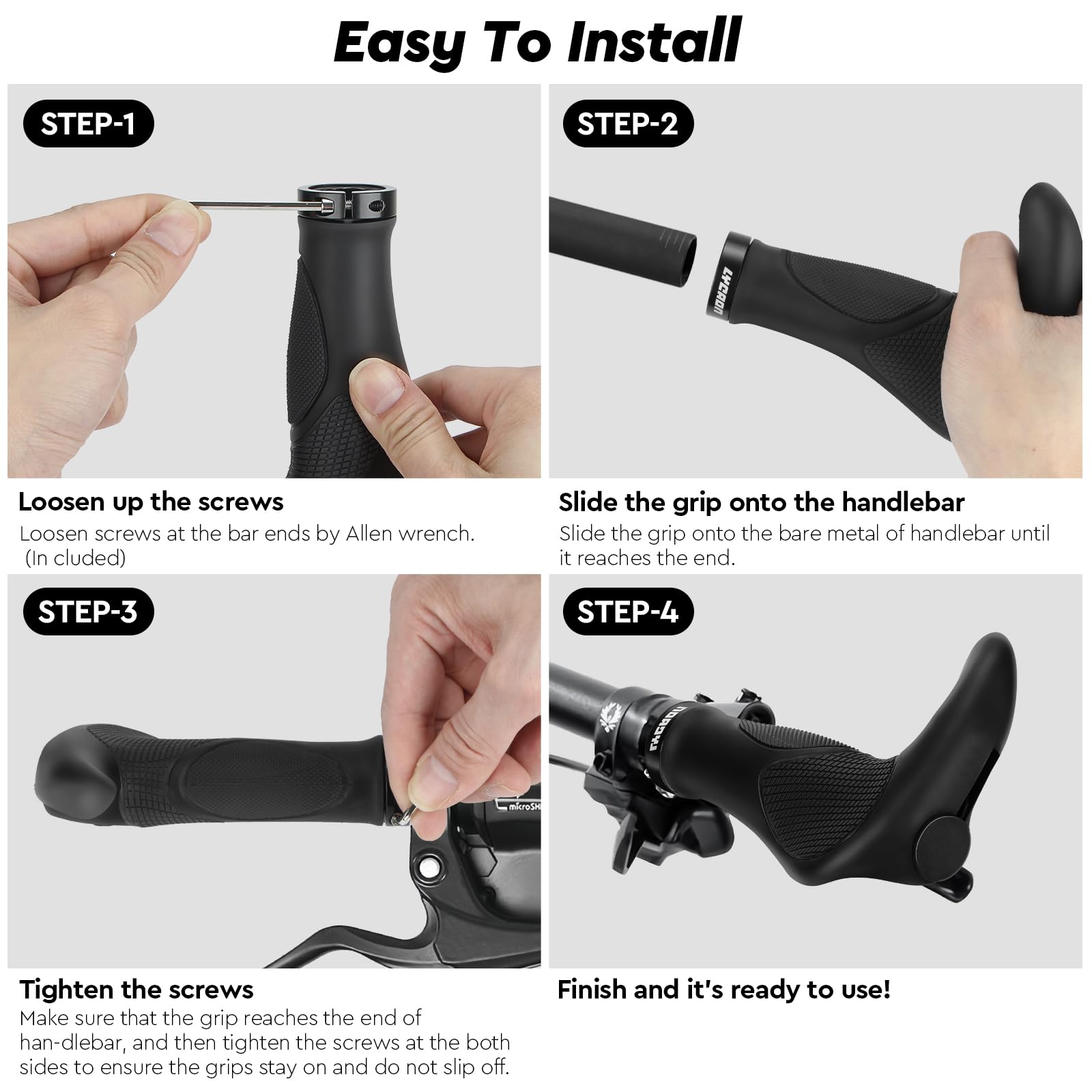 LYCAON Poignées de Guidon de vélo antidérapantes et ergonomiques - Poignées de vélo - Poignées de Guidon de vélo - Poignées en Aluminium - pour Scooter, VTT, vélo Urbain,