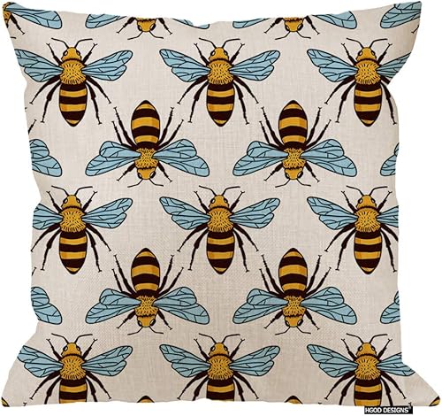 HGOD DESIGNS Funda de cojín con diseño de abejas, algodón y lino, poliéster, decoración del hogar, sofá, escritorio, silla, dormitorio, 16 x 16