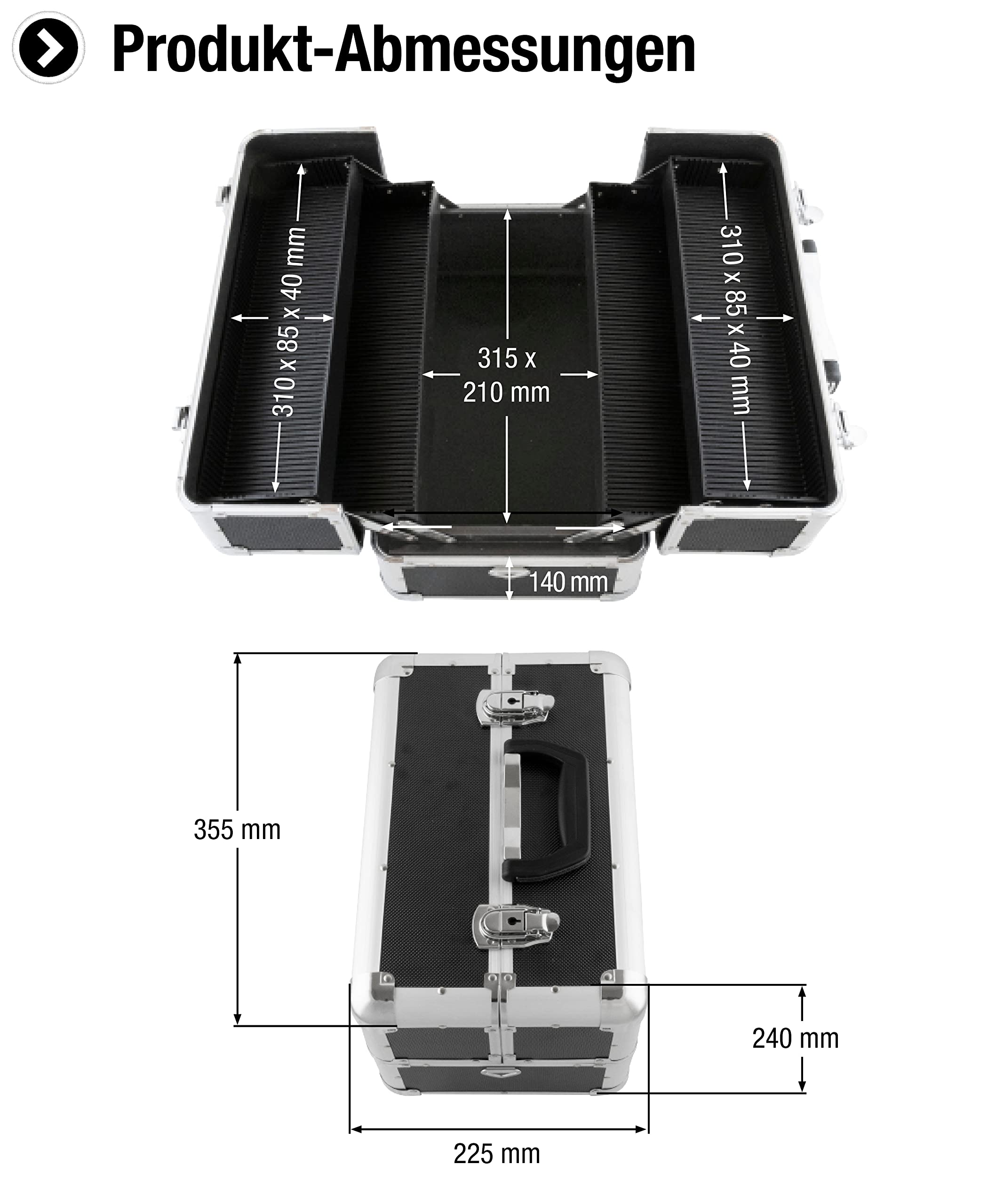 Meister Mehrzweckkoffer 355 x 240 x 225 mm - Viel Stauraum - Einteilbare Kleinteilfächer - Abschließbar - Inklusive 2 Schlüssel und Tragegurt, Kosmetikkoffer, Scherenkoffer, 9095040