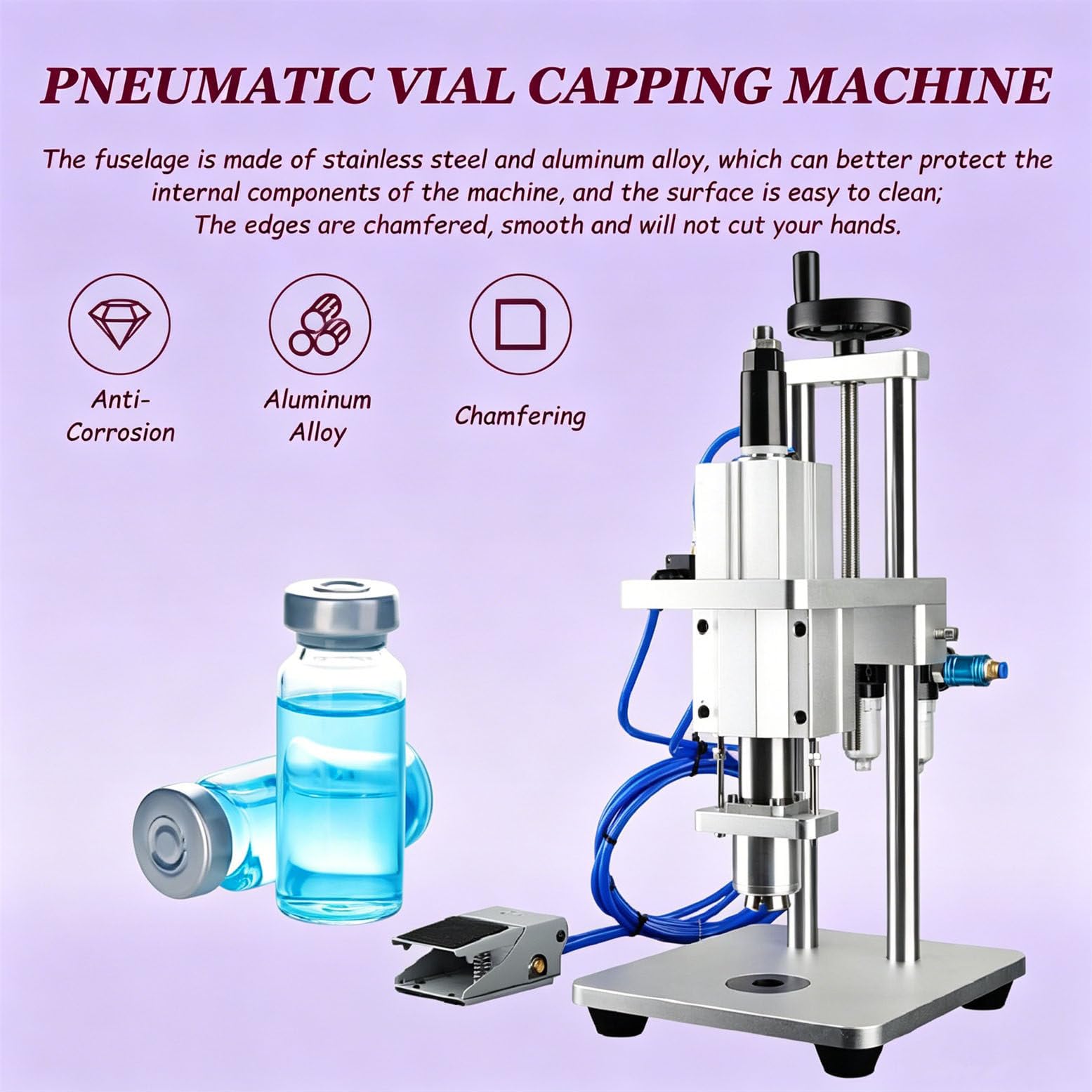 Máquina taponadora neumática automática, taponadora de Cilindros CS80 para Tapones de Rosca de 13-20 mm, selladora de Botellas para Laboratorio de perfumería, de sobremesa. 20mm