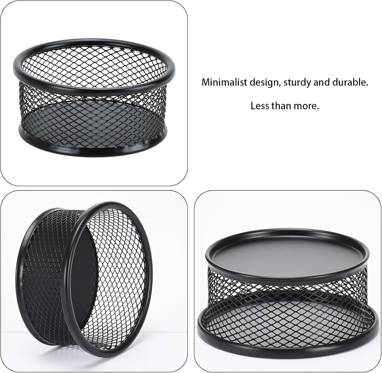 2Pcs Black Minimalist Metal Paper Clip Holder, Mesh Paperclip Bowl