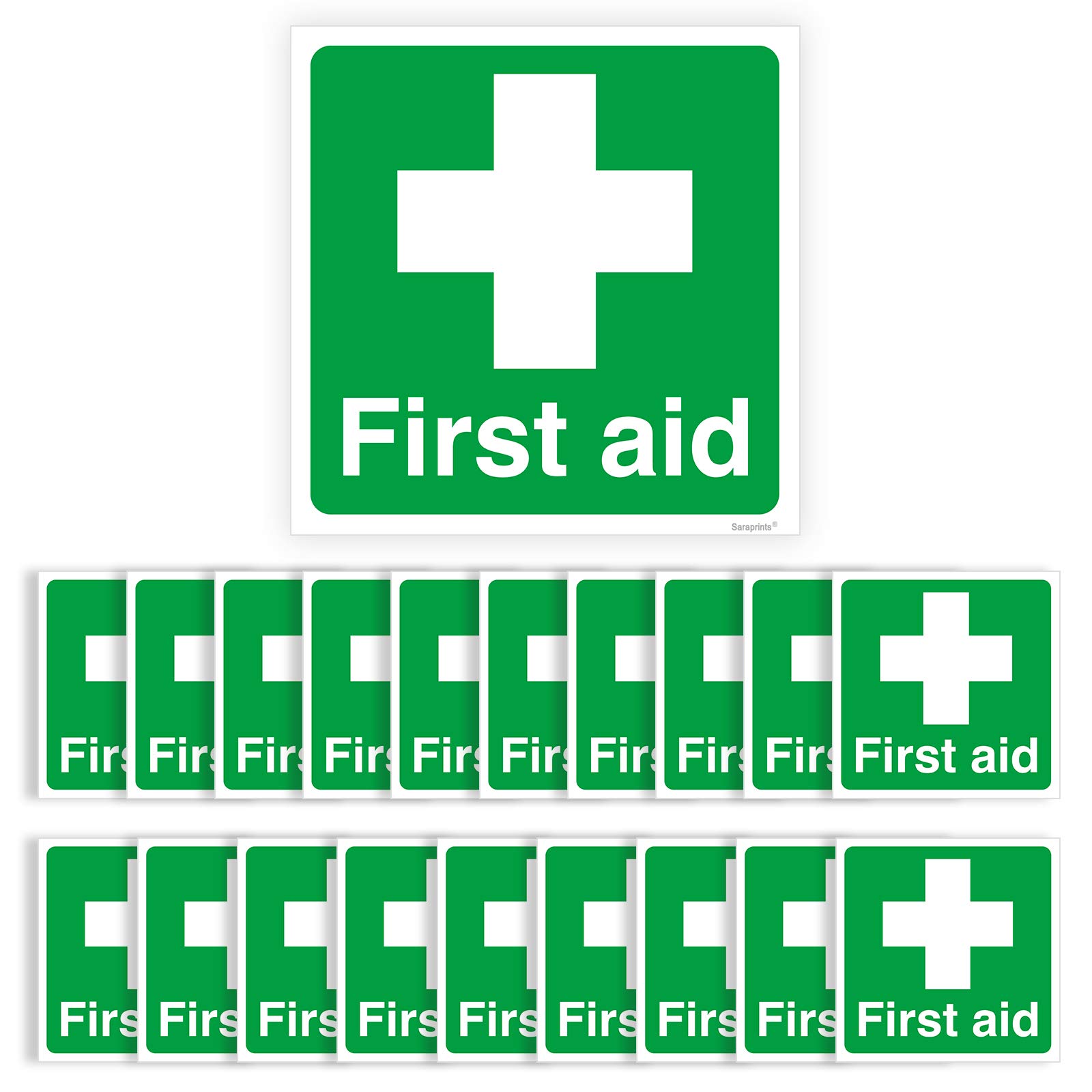 Pack of 20 First Aid Signs Self Adhesive Waterproof Vinyl 50mm x 50mm V1155