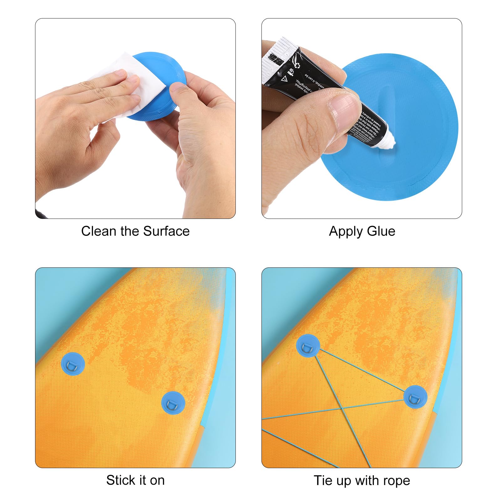 set di 6 pezzi di corda elastica con anello a D in PVC in acciaio inossidabile, corda bungee per gommoni, canoe, kayak, tavole da surf, tavole da paddle verticali, nero