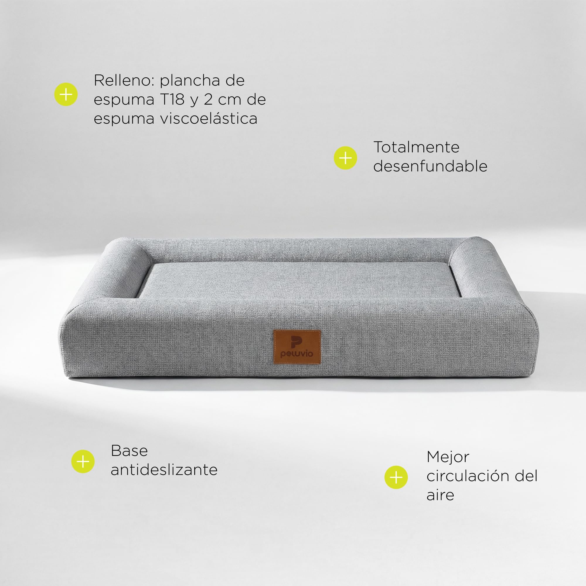 Kibi Cama para Perro Grande Cómoda Viscoelástica Colchoneta sin Bordes con Espuma T18 y 2 cm de Viscoelástica, Funda Extraíble Lavable a 30 C, Base Antideslizante, para Jaula, 80 x 60 x 15 cm