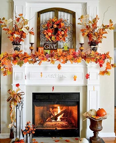 Miniatura 8 de Paquete de 3 guirnaldas de hojas de arce artificiales de otoño, hojas de otoño colgantes para interiores y exteriores, boda, Acción de Gracias,