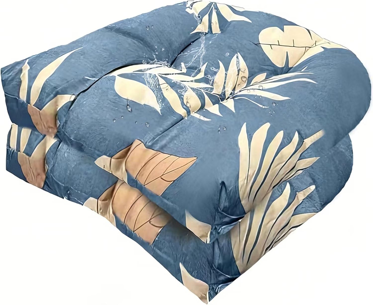 Set of 2 Outdoor Indoor U Shaped Wicker Seat Cushion Decorative Tufted Chair Pads Floral Chair Cushion for Patio Garden Home Office Furniture Blue Grey