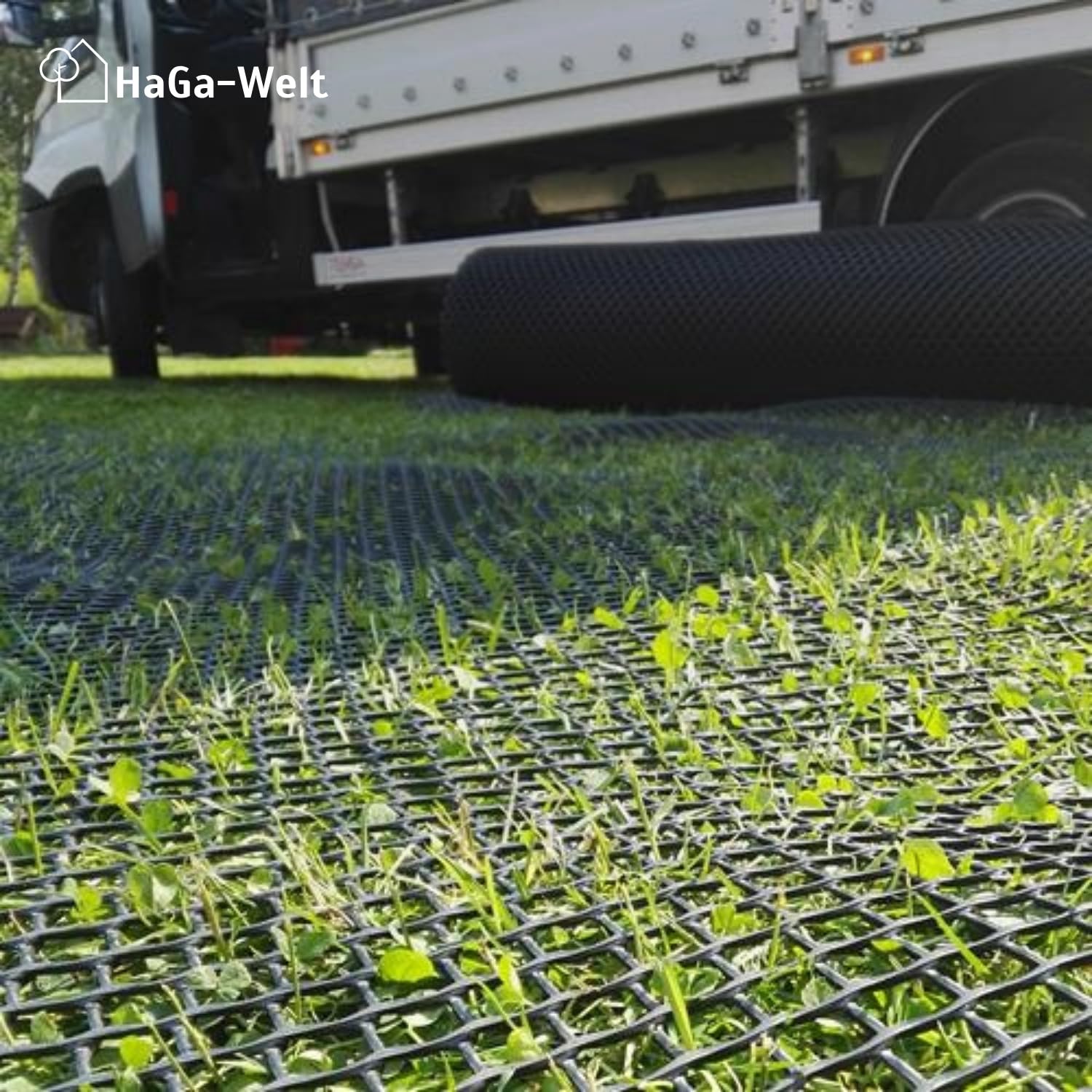HaGa Rejilla protectora para césped de 1,3 m x 5 m, de plástico, robusta y transitable para jardín y césped