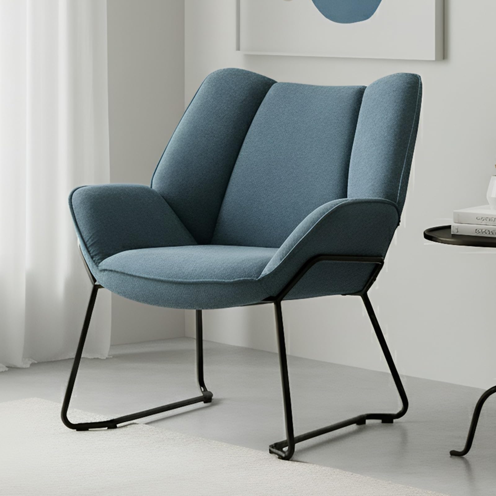 Chairus Mid Century Accent Stoel Fluweel Loungestoel met Houten Poten Gestoffeerde Enkele Stoel voor Woonkamer (Zwart