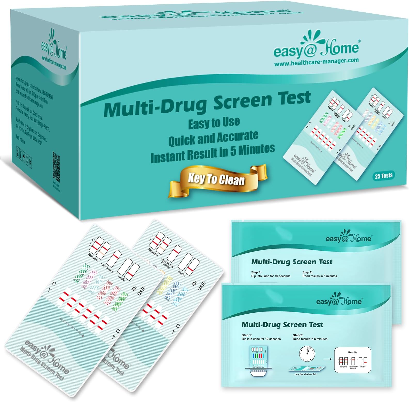 Easy@Home 12 Panel Instant Drug Test Kits - Testing Marijuana (THC),COC, OPI 2000, AMP,BAR,BZO,MDMA,MET/mAMP, MTD, OXY,PCP,PPX-Urine Dip Drug Testing -#EDOAP-1124-25 Pack