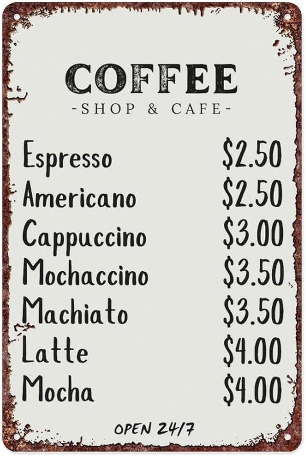 NWPNLXEA Farmhouse Coffee Menu Vintage Tin Sign for Kitchen Decor Home Cafe Bar Wall-Art (8 X 12 in)